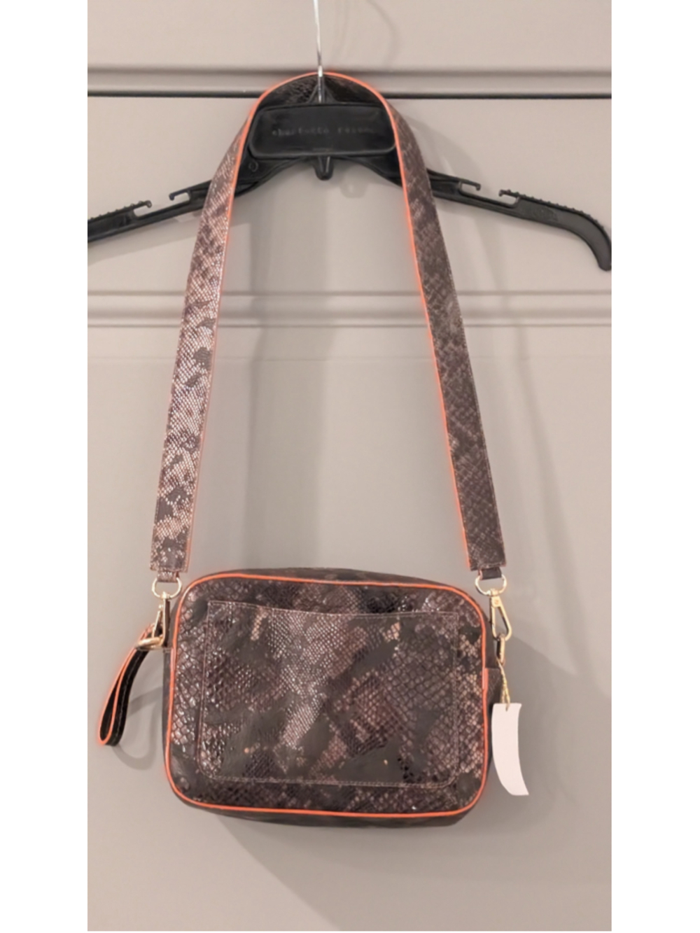 Tusk Ltd. Ela Large Camera Bag Snake Embossed Leather Crossbody NWT MSRP $278